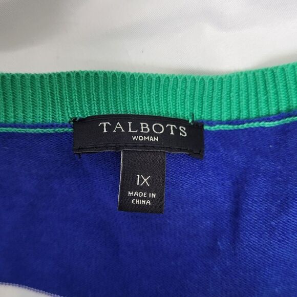 TALBOTS green and blue striped short sleeve cardigan sweater 1X - Picture 4 of 8
